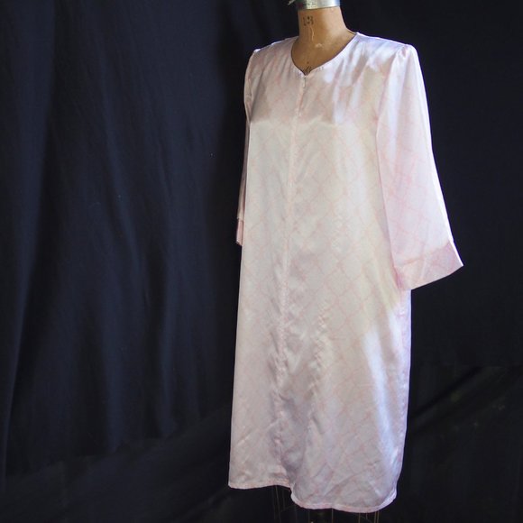 vtg KASSATLY Palm Beach Pink Floral Zip Up Satin Glam Lounge Robe Caftan Dress S - Picture 2 of 9